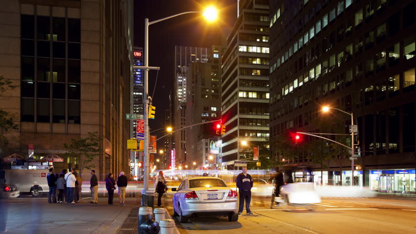 Looking up 6th Avenue in Midtown Manhattan at Night
