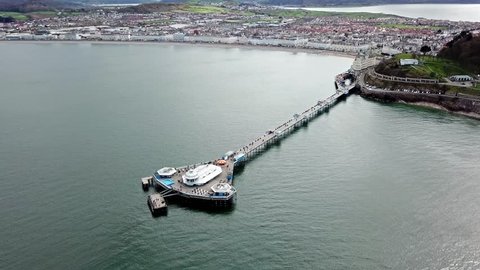 Aerial view of Llandudno with pier in Wales - United Kingdom.