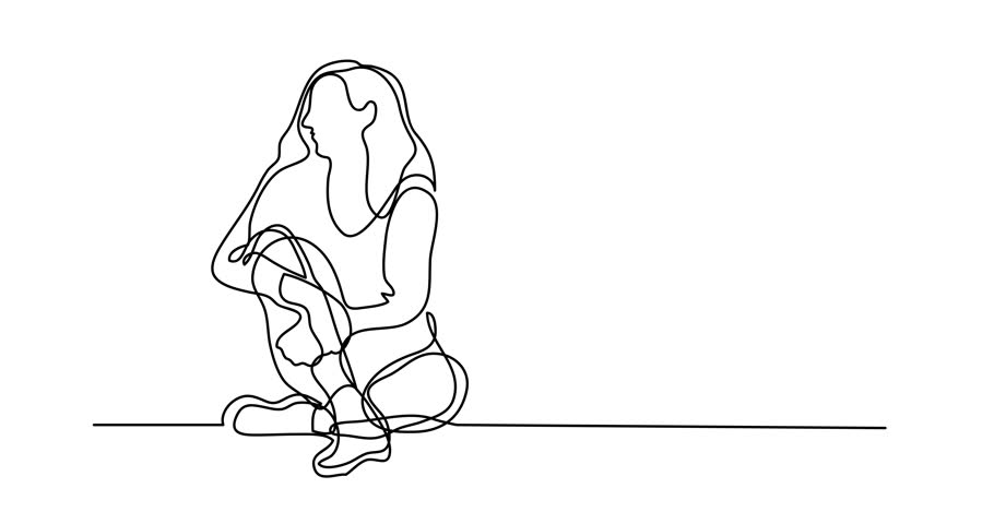 Self drawing animation of continuous line drawing of sitting woman