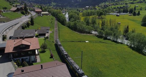 Train arrival in Grindelwald - Aerial 4K