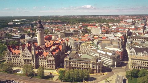 LEIPZIG, GERMANY - MAY 1, 2018. Aerial view of the New Town Hall and townscape