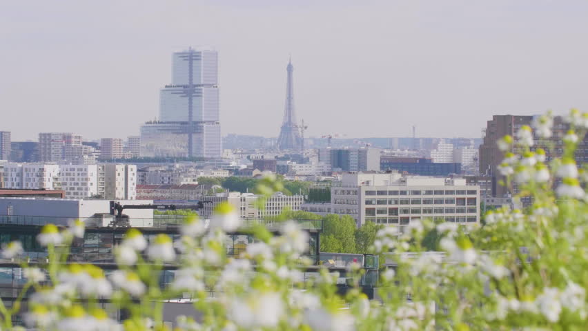 Beautiful view of the Eiffel Tower from a rooftop in Paris