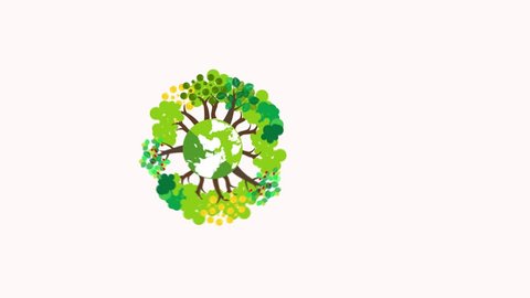 world environment day concept green eco earth Planet Earth spinning.
Animated Motion graphic of a happy earth day for world environment safety celebration 
on white background.flat cartoon design. 库存视频