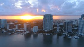 Aerial sunset storm city footage 4k