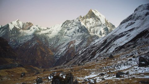 Machapuchare mountain view from Annapurna Base Camp, Nepal, Annapurna circuit, Himalaya, Asia.