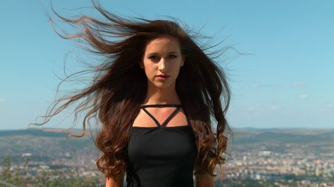 Wind blowing through a woman's hair