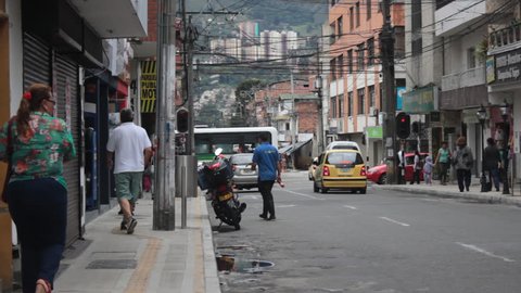 Medellin, Colombia - May 1, 2018: A street in Colombia on a normal transit day