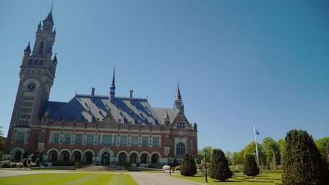 Hague,Netherlands, May 2018: The Peace Palace in The Hague, where the seat of the International Court of Justice is located