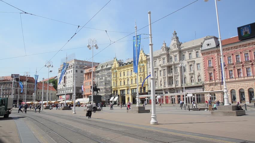 Zagreb. Ban Jela?i? Square, the main square in Zagreb, the capital of Croatia. People and tourists walking.