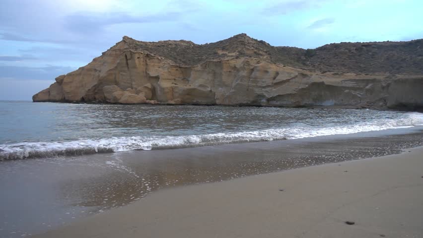The closed cove in Aguilas at sunset in slow motion | Shutterstock HD Video #1011296417