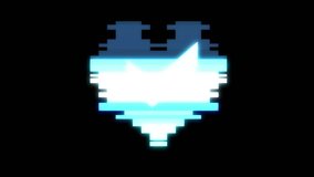 pixel heart with check mark symbol glitch interference hud holographic screen seamless loop animation background new dynamic retro vintage joyful colorful video footage