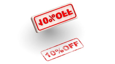 10 percentage off. The stamp leaves a red imprint 10%OFF on white surface. Footage video