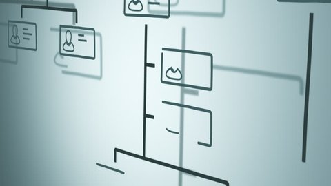 company organization chart scrolling on screen, hand drawn style (3d render)