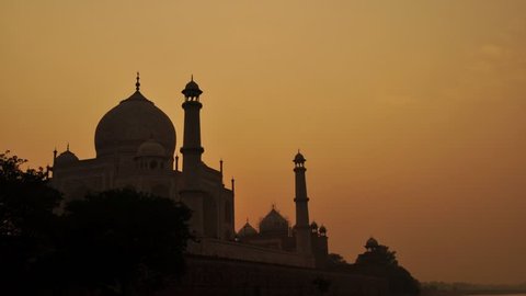 Taj Mahal Agra India timelapse sunset. 4k footage video.