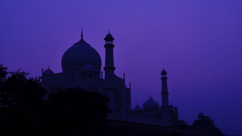 Timelapse sunset at Taj Mahal, Agra India. 4k footage video.