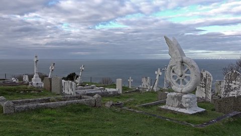 LLANDUDNO / WALES, UK - APRIL 22 2018 : The gravestone of Beatrice Blore-Browne is standing at St Tudno's church and cemetery on the Great Orme at Llandudno, Wales, UK
