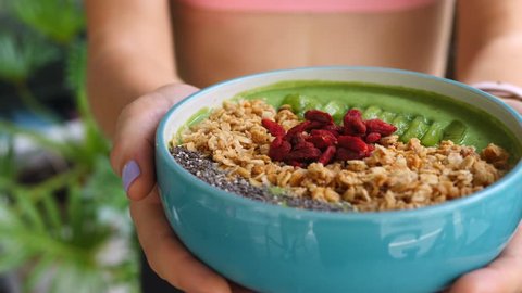 Healthy Breakfast Smoothie Bowl Topped With Superfoods