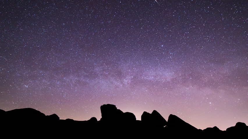 Milky Way Stars Time Lapse over Rocky Landscape Silhouette | Shutterstock HD Video #1011337598