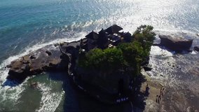 Aerial drone footage of Pura Tanahlot Temple on the Bali Island, Indonesia