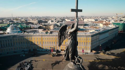 Alexander Column at Palace square in Saint Petersburg Aerial view