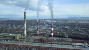Operating thermal power plant in the city, video from the air