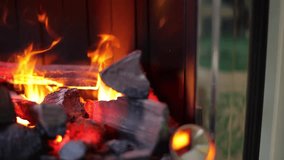 Glowing fire in a fireplace. Video footage