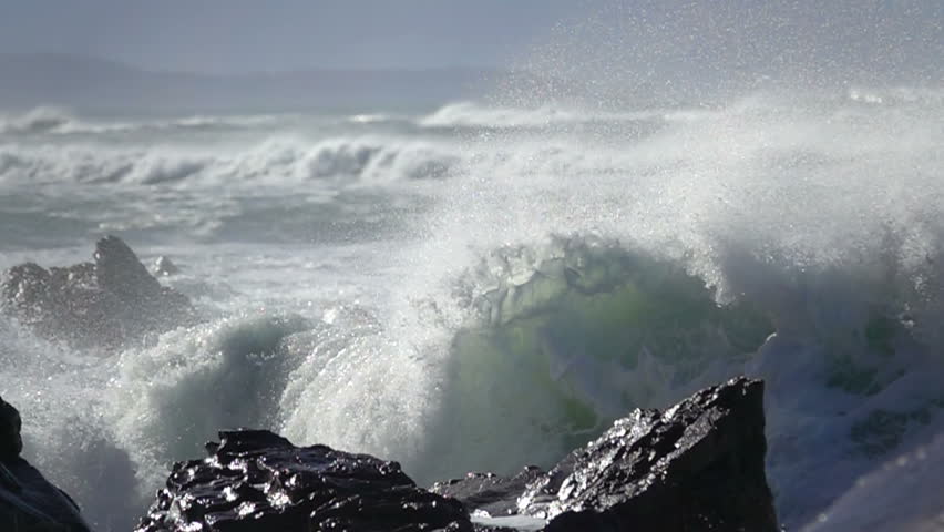 Extreme Wave crushing coast , Large Ocean Beautiful Wave, Awesome power of waves breaking over dangerous rocks  Royalty-Free Stock Footage #1011366818