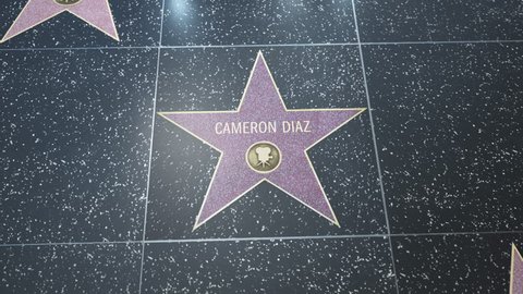 Hollywood, CA, USA - 05/15/18: Hollywood Walk of Fame Star with Cameron Diaz' name. Wide and Close-up Detail. For editorial purposes only. Commercial use requires approval.