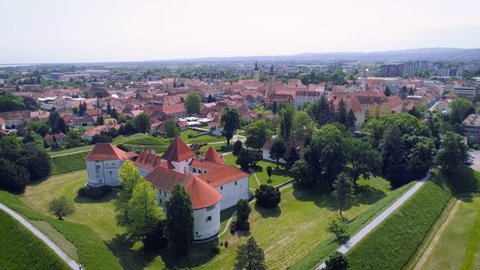 Historic town of Varazdin center architecture aerial view, northern Croatia