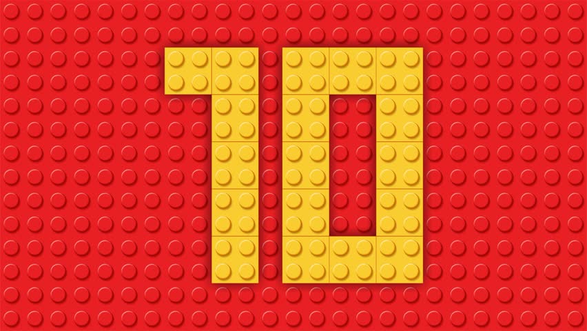 Countdown in the style of lego from 10 to 0. Red background, yellow numbers. Royalty-Free Stock Footage #1011381440