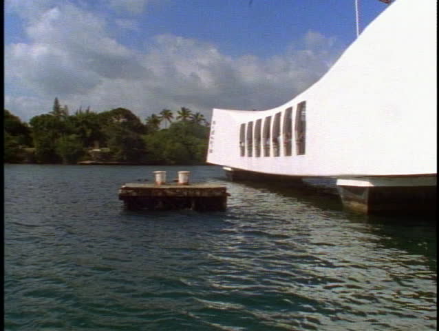 HAWAII, 1999, The USS Arizona Memorial at Pearl Harbor, pan right