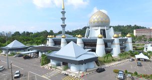 Aerial view of Sabah State Mosque at Kota Kinabalu, Malaysia. footage