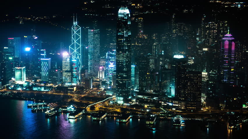 Time Lapse of Victoria Harbor and Hong Kong City Skyline at Night - Hong Kong China - Circa September 2017 | Shutterstock HD Video #1011400988