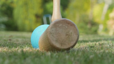 Croquet Game - Hitting Ball with Mallet, Close Up