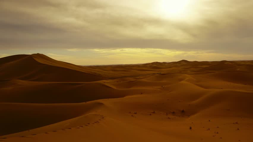 Beatiful landscape in Sahara desert at sunset, panorama timelapse 4k