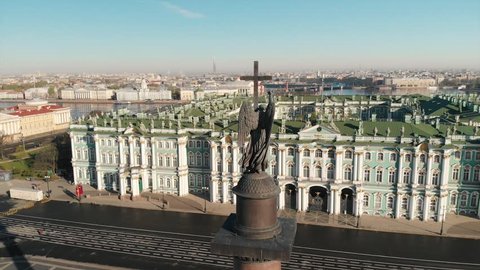 St. Petersburg aerial view. Morning Winter Palace, Alexander column