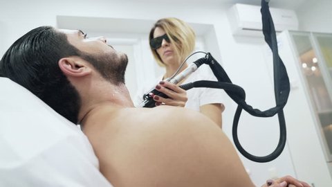 In cosmetology, a laser hair removal procedure is performed. 