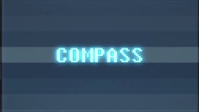 retro videogame COMPASS text with computer/tv glitch effect