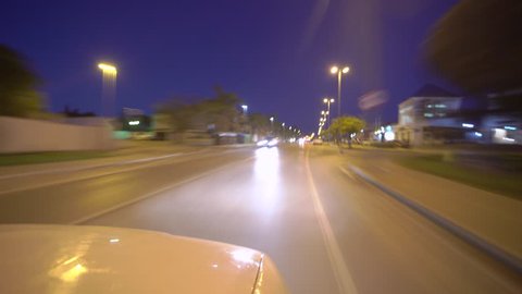 POV of car driving at night, Speed car in the night, streets, roads and freeway