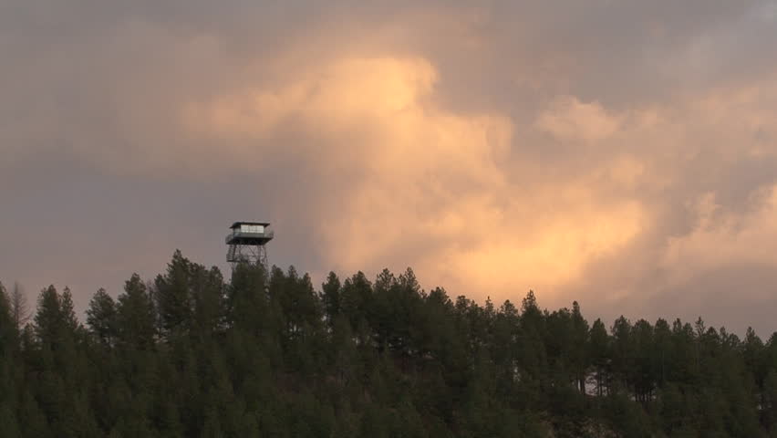 Forest Trees in Spring Firetower Fire Tower Clouds in South Dakota