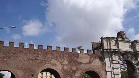 View of Porta San Giovanni, one of the doors that open in the Aurelian Walls of Rome
