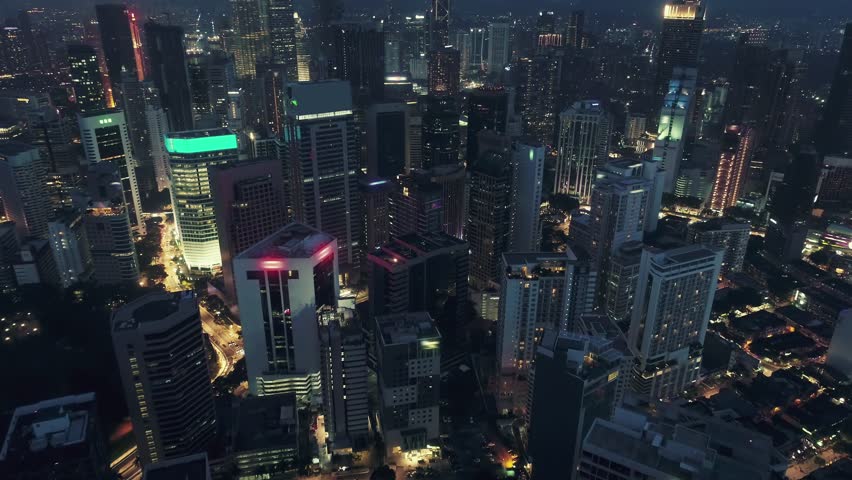 AERIAL. Cinematic style video of Kuala Lumpur city cener at night time. | Shutterstock HD Video #1011441179