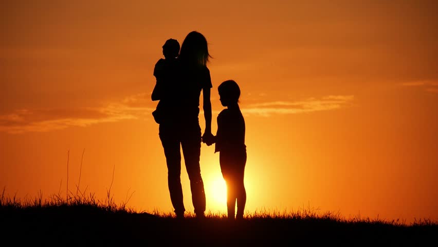 mother two kids silhouettes sunset concept Stock Footage Video (100% ...