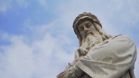 Leonardo Da Vinci Statue, Milan, Italy, Super Closeup in 4K