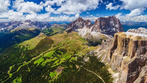 4K Panning timelapse view from the top of Sass Pordoi Mountain, Dolomites, Italy