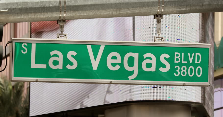 Road sign on Las Vegas boulevard strip in Nevada’s Mojave Desert, is a resort city famed for its nightlife, entertainment shows and 24-hour casino gambling.