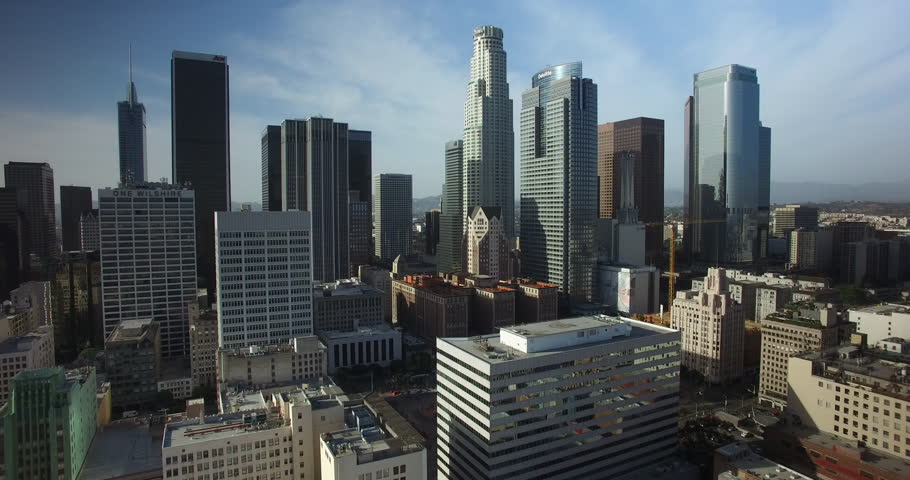 Aerial Drone of Downtown Los Angeles Skyline 4K Royalty-Free Stock Footage #1011482888