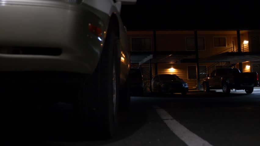 An apartment building at night