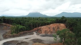Deforestation. Destruction of rainforest in Borneo, Malaysia. Forest cleared to make way for palm oil plantations