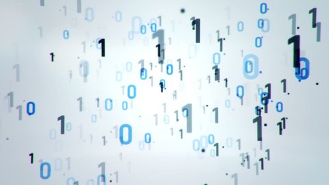 Technologic background with representation of binary code. Binary digits 1 and 0 in different configurations on colorful background. Animation of seamless loop.